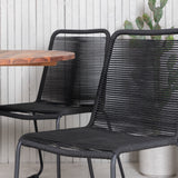 Dětská postýlka Jídelní stůl - Černá ocel / Akácie (teaklook) - ø100 cm + stohovací židle Lindos - Černá Alu / Černé lano_4