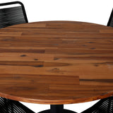 Dětská postýlka Jídelní stůl - Černá ocel / Akácie (teaklook) - ø100 cm + stohovací židle Lindos - Černá Alu / Černé lano_4