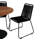 Dětská postýlka Jídelní stůl - Černá ocel / Akácie (teaklook) - ø100 cm + stohovací židle Lindos - Černá Alu / Černé lano_4