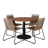 Dětská postýlka Jídelní stůl - Černá ocel / Akácie (teaklook) - ø100 cm+Lindos Stohovací židle - Černá Alu / Latte Latte_4