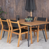 Jídelní stůl Chan - Černá ocel / Akácie (týkový vzhled) - 200 cm + Stohovací židle Venice - Teak / Černá textilní_4