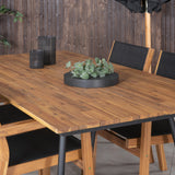 Jídelní stůl Chan - Černá ocel / Akácie (týkový vzhled) - 200 cm + Stohovací židle Venice - Teak / Černá textilní_4