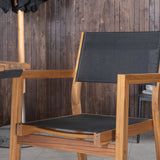 Jídelní stůl Chan - Černá ocel / Akácie (týkový vzhled) - 200 cm + Stohovací židle Venice - Teak / Černá textilní_4