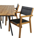 Jídelní stůl Chan - Černá ocel / Akácie (týkový vzhled) - 200 cm + Stohovací židle Venice - Teak / Černá textilní_4