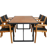 Jídelní stůl Khung - černá ocel / akácie (teklook) - 200*100 cm + stohovací židle Venice - teak / černá textilne_6