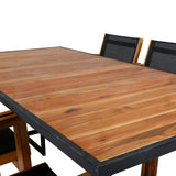 Jídelní stůl Khung - černá ocel / akácie (teklook) - 200*100 cm + stohovací židle Venice - teak / černá textilne_6