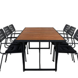 Khung Jídelní stůl - Černá ocel / Akácie (teklook) - 200*100cm+Nicke Jídelní židle š. loketní opěrka - Black Steel_6