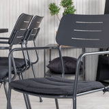 Khung Jídelní stůl - Černá ocel / Akácie (teklook) - 200*100cm+Nicke Jídelní židle š. loketní opěrka - Black Steel_6