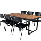 Khung Jídelní stůl - Černá ocel / Akácie (teklook) - 200*100cm+Nicke Jídelní židle š. loketní opěrka - Black Steel_6