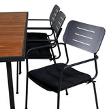 Khung Jídelní stůl - Černá ocel / Akácie (teklook) - 200*100cm+Nicke Jídelní židle š. loketní opěrka - Black Steel_6