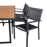 Jídelní stůl Khung – černá ocel / akácie (teklook) – 200*100 cm + stohovací židle Copacabana – černá/černá_6