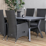 Jídelní stůl Virya - BLACK Alu / šedé sklo - malý stůl + židle Padova (křeslo) - Black/Grey_4