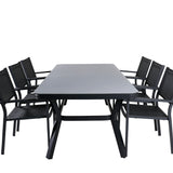 Jídelní stůl Virya - černý Alu / šedé sklo - velký stůl + stohovací židle Copacabana - Black/Black_6