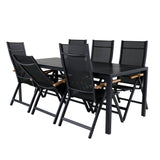 Break Table 205*90 - Black/Black+Panama Light, 5poschoďová židle Černá / Černá a teak_6