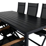 Break Table 205*90 - Black/Black+Panama Light, 5poschoďová židle Černá / Černá a teak_6