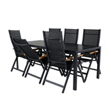 Break Table 205*90 - Black/Black+Panama Light, 5poschoďová židle Černá / Černá a teak_6