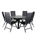 Parma - Stůl ø 140 - Black Alu / Grey Aintwood+Albany Light 5-pos - černá / Černá textilie a šedý teak_6