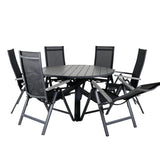 Parma - Stůl ø 140 - Black Alu / Grey Aintwood+Albany Light 5-pos - černá / Černá textilie a šedý teak_6