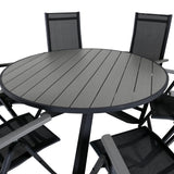 Parma - Stůl ø 140 - Black Alu / Grey Aintwood+Albany Light 5-pos - černá / Černá textilie a šedý teak_6