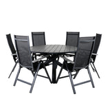 Parma - Stůl ø 140 - Black Alu / Grey Aintwood+Albany Light 5-pos - černá / Černá textilie a šedý teak_6