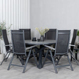 Parma - Stůl ø 140 - Black Alu / Grey Aintwood+Albany Light 5-pos - černá / Černá textilie a šedý teak_6