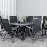 Parma - Stůl ø 140 - Black Alu / Grey Aintwood+Albany Light 5-pos - černá / Černá textilie a šedý teak_6