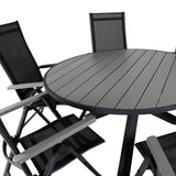 Parma - Stůl ø 140 - Black Alu / Grey Aintwood+Albany Light 5-pos - černá / Černá textilie a šedý teak_6