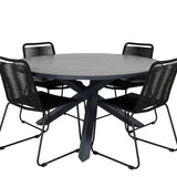 Parma - Stůl ø 140 - Black Alu / Grey Aintwood+Lindos Stohovací židle - Black Alu / Black Rope_4