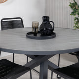 Parma - Stůl ø 140 - Black Alu / Grey Aintwood+Lindos Stohovací židle - Black Alu / Black Rope_4