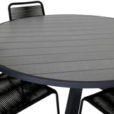 Parma - Stůl ø 140 - Black Alu / Grey Aintwood+Lindos Stohovací židle - Black Alu / Black Rope_4