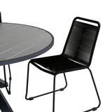 Parma - Stůl ø 140 - Black Alu / Grey Aintwood+Lindos Stohovací židle - Black Alu / Black Rope_4