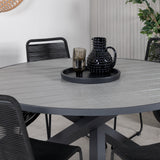 Parma - Stůl ø 140 - Black Alu / Grey Aintwood+Lindos Stohovací židle - Black Alu / Black Rope_6