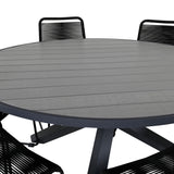 Parma - Stůl ø 140 - Black Alu / Grey Aintwood+Lindos Stohovací židle - Black Alu / Black Rope_6