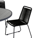 Parma - Stůl ø 140 - Black Alu / Grey Aintwood+Lindos Stohovací židle - Black Alu / Black Rope_6