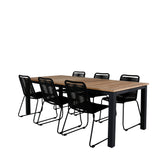 Panama - Stůl - 224/324*100 - svart Alu/Teak+Lindos Stohovací židle - Black Alu / Black Rope_6