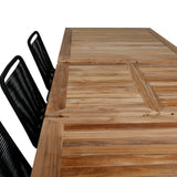 Panama - Stůl - 224/324*100 - svart Alu/Teak+Lindos Stohovací židle - Black Alu / Black Rope_6