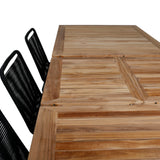 Panama - Stůl - 224/324*100 - svart Alu/Teak+Lindos Stohovací židle - Black Alu / Black Rope_8