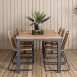 Panama - Stůl - 224/324*100 - svart Alu/Teak+Lindos Stohovací židle - Black Alu / Latte Rope_6