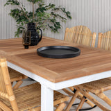 Panama - Stůl - 152/210*90 - Vit Alu/Teak+Cane Skládací jídelní židle - Bambus / Grey Cushion_4
