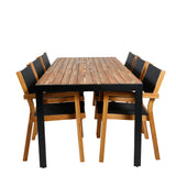 Bois Jídelní stůl 205*90cm - Černé nohy / Akácie + Stohovací židle Venice - Teak / Černá textilní_6