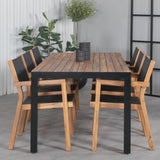 Bois Jídelní stůl 205*90cm - Černé nohy / Akácie + Stohovací židle Venice - Teak / Černá textilní_6