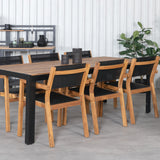 Bois Jídelní stůl 205*90cm - Černé nohy / Akácie + Stohovací židle Venice - Teak / Černá textilní_6