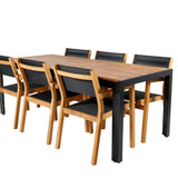 Bois Jídelní stůl 205*90cm - Černé nohy / Akácie + Stohovací židle Venice - Teak / Černá textilní_6