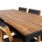 Bois Jídelní stůl 205*90cm - Černé nohy / Akácie + Stohovací židle Venice - Teak / Černá textilní_6