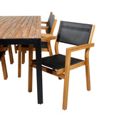 Bois Jídelní stůl 205*90cm - Černé nohy / Akácie + Stohovací židle Venice - Teak / Černá textilní_6