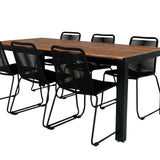 Bois Jídelní stůl 205*90cm - Černé nohy / Akácie +Lindos Stohovací židle - Black Alu / Black Rope_6