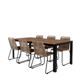 Bois Jídelní stůl 205*90cm - Černé nohy / Acacia +Lindos Stohovací židle - Black Alu / Latte Rope_6