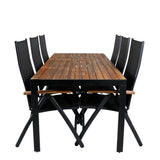 Bois Jídelní stůl 205*90cm - Černé nohy / Acacia +Panama Light 5-poschoďová židle Černá / Černá a teak_6