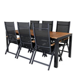 Bois Jídelní stůl 205*90cm - Černé nohy / Acacia +Panama Light 5-poschoďová židle Černá / Černá a teak_6