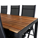 Bois Jídelní stůl 205*90cm - Černé nohy / Acacia +Panama Light 5-poschoďová židle Černá / Černá a teak_6